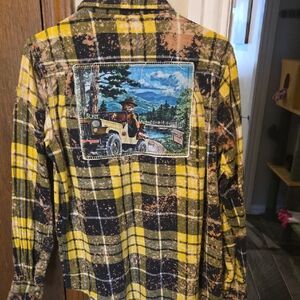 Yellow and Black Angry Minnow ladies flannel Smokey The Bear